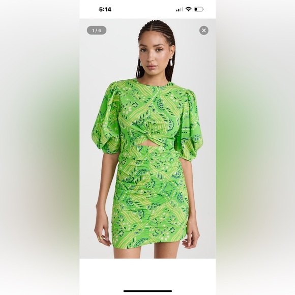 Chic Green and Yellow Mini Dress - Picture 1 of 8